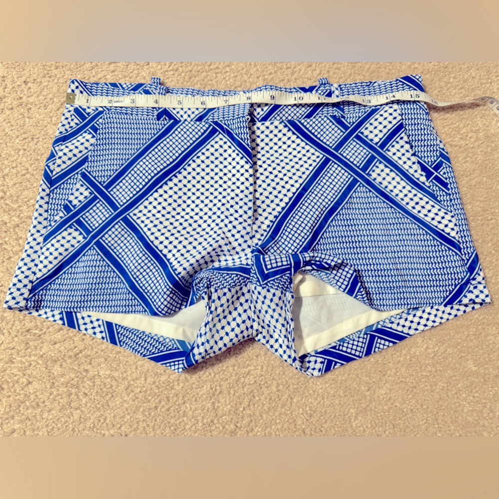 100% Silk Amanda Uprichard Shorts SZ P / XS Royal Blue and White Patterned
